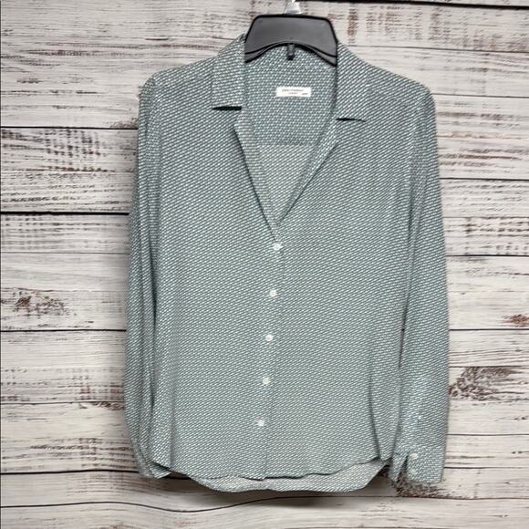Equipment Femme Silk Patterned Button-Up Blouse XS Blue Cream - Picture 1 of 5